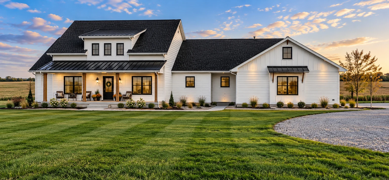 Wide white farmhouse custom home project by Cruise Brothers Builders in Central Nebraska